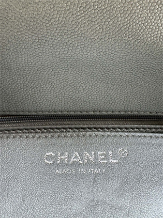Chanel Mini Flap Bag With Top Handle Grained Calfskin Silver Tone Metal Silver AS2431