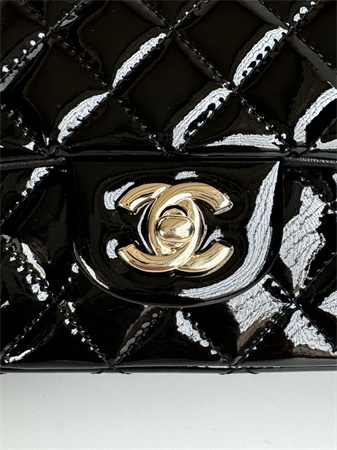 Chanel Mini Flap Bag With Top Handle Charm Patent Calfskin Gold Tone Metal Black AS2431