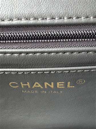 Chanel Mini Flap Bag With Top Handle Charm Patent Calfskin Gold Tone Metal Grey AS2431