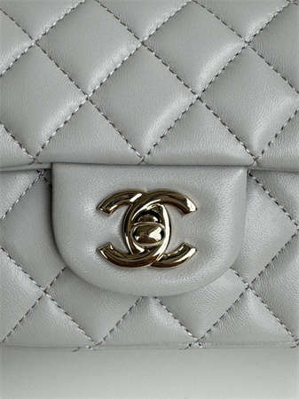 Chanel Mini Flap Bag With Top Handle Charm Lambskin Gold Tone Metal Grey AS2431