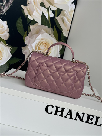 Chanel Mini Flap Bag With Top Handle Charm Lambskin Gold Tone Metal Dk Pink AS2431