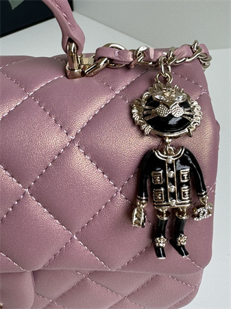 Chanel Mini Flap Bag With Top Handle Charm Lambskin Gold Tone Metal Dk Pink AS2431
