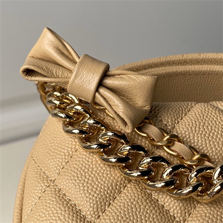 Cha.nel Pouch Grained Calfskin Gold Tone Metal Beige AP3943