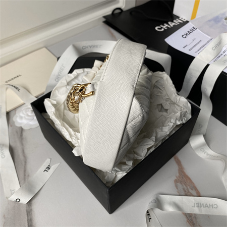 Cha.nel Pouch Grained Calfskin Gold Tone Metal White AP3943