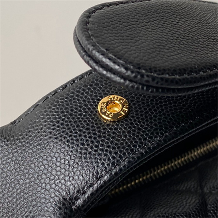 Cha.nel Pouch Grained Calfskin Gold Tone Metal Black AP3943
