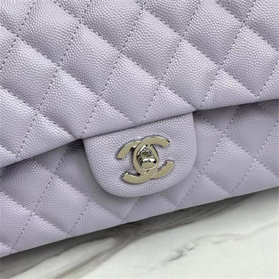 Chanel Medium Classic Flap Bag Grained Calfskin Silver Tone Metal Lilac 01112