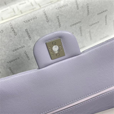 Chanel Medium Classic Flap Bag Grained Calfskin Silver Tone Metal Lilac 01112