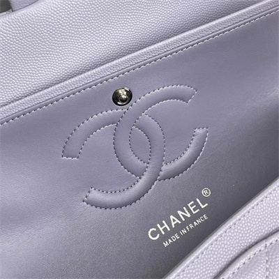 Chanel Medium Classic Flap Bag Grained Calfskin Silver Tone Metal Lilac 01112