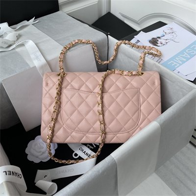 Chanel Medium Classic Flap Bag Grained Calfskin Gold Tone Metal Pink 01112