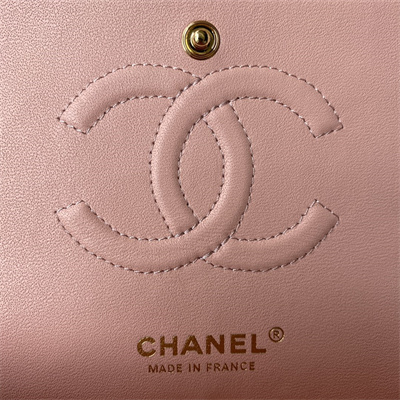 Chanel Medium Classic Flap Bag Grained Calfskin Gold Tone Metal Pink 01112