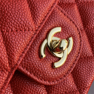 Chanel Medium Classic Flap Bag Grained Calfskin Gold Tone Metal Red 01112