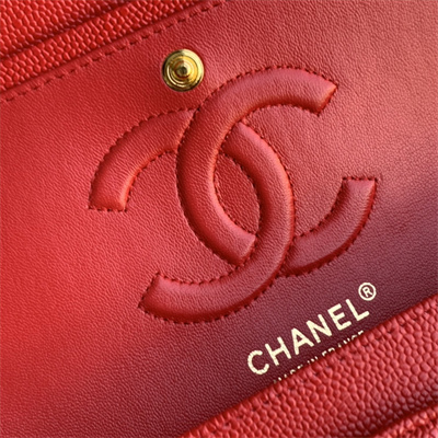 Chanel Medium Classic Flap Bag Grained Calfskin Gold Tone Metal Red 01112