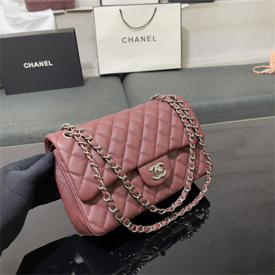 Chanel Medium Classic Flap Bag Grained Calfskin Silver Tone Metal Burgundy 01112