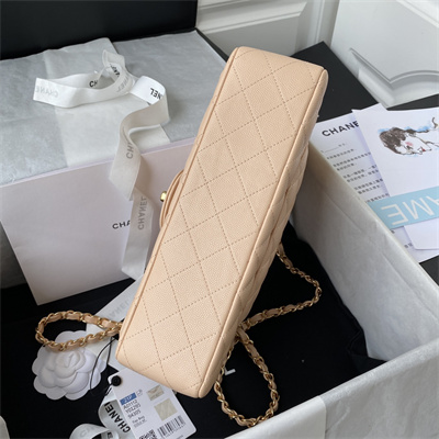 Chanel Medium Classic Flap Bag Grained Calfskin Gold Tone Metal Nude 01112