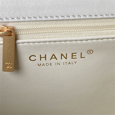 Chanel Vintage Medium Classic Flap Bag Lambskin Gold Tone Metal White AS3586
