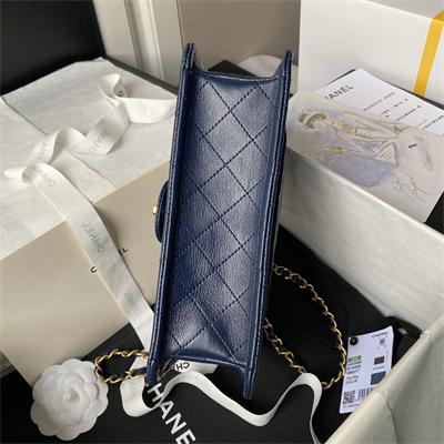 Chanel Vintage Medium Classic Flap Bag Lambskin Gold Tone Metal Blue AS3586