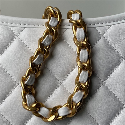 Chanel Hobo Chain Shoulder Bag Calfskin Gold Tone Metal White AS4532
