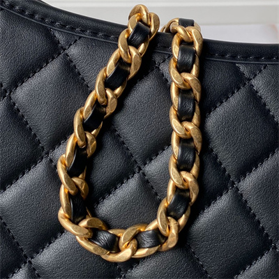 Chanel Hobo Chain Shoulder Bag Calfskin Gold Tone Metal Black AS4532