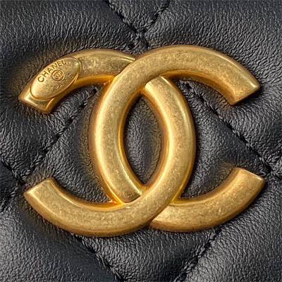 Chanel Hobo HandBag Calfskin Gold Tone Metal Black AS4666