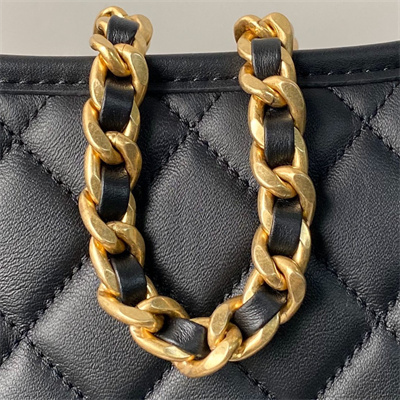 Chanel Hobo HandBag Calfskin Gold Tone Metal Black AS4666