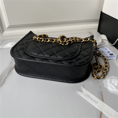 Chanel Hobo HandBag Calfskin Gold Tone Metal Black AS4666