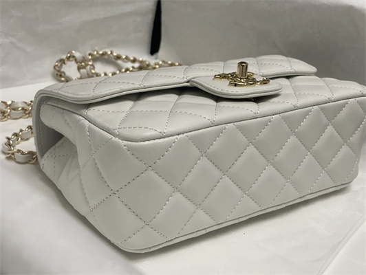 Chanel Mini Flap Bag With Top Handle Shinny Lambskin Gold Tone Metal White AS4924