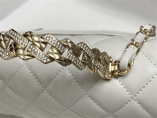 Chanel Mini Flap Bag With Top Handle Shinny Lambskin Gold Tone Metal White AS4924