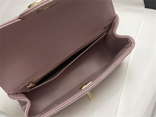 Chanel Mini Flap Bag With Top Handle Shinny Lambskin Gold Tone Metal Pink AS4924