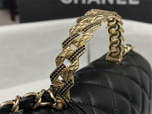 Chanel Mini Flap Bag With Top Handle Shinny Lambskin Gold Tone Metal Black AS4924