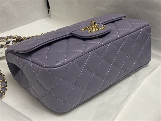 Chanel Mini Flap Bag With Top Handle Shinny Lambskin Gold Tone Metal Lt Purple AS4924