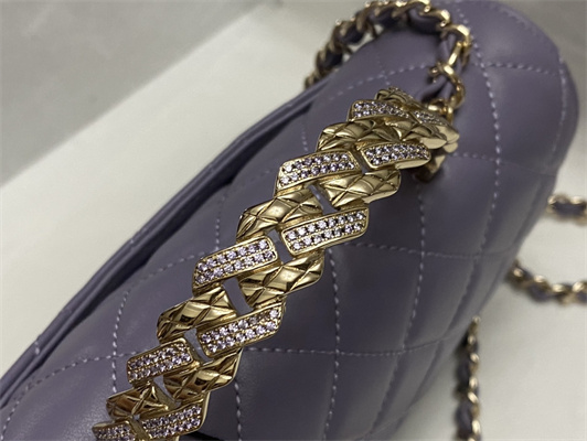 Chanel Mini Flap Bag With Top Handle Shinny Lambskin Gold Tone Metal Lt Purple AS4924