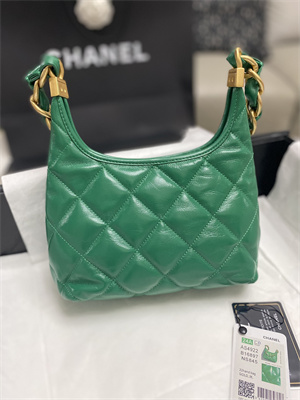 Chanel Small Hobo Bag Shiny Lambskin Gold Tone Metal Green AS4922