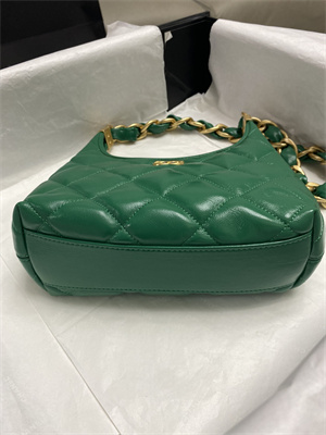Chanel Small Hobo Bag Shiny Lambskin Gold Tone Metal Green AS4922