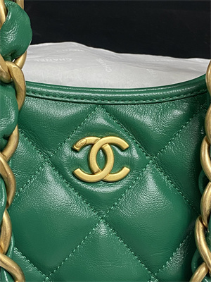 Chanel Small Hobo Bag Shiny Lambskin Gold Tone Metal Green AS4922