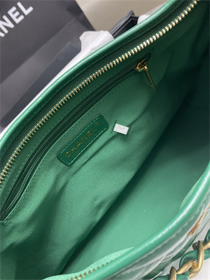 Chanel Small Hobo Bag Shiny Lambskin Gold Tone Metal Green AS4922