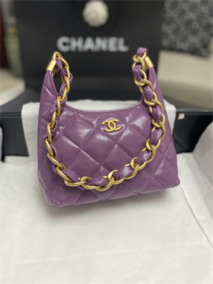 Chanel Small Hobo Bag Shiny Lambskin Gold Tone Metal Purple AS4922