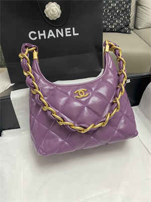 Chanel Small Hobo Bag Shiny Lambskin Gold Tone Metal Purple AS4922