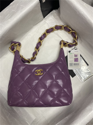Chanel Small Hobo Bag Shiny Lambskin Gold Tone Metal Purple AS4922