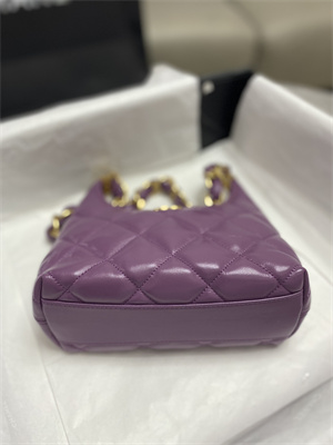 Chanel Small Hobo Bag Shiny Lambskin Gold Tone Metal Purple AS4922