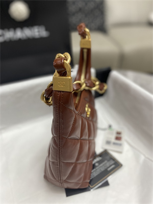 Chanel Small Hobo Bag Shiny Lambskin Gold Tone Metal Brown AS4922