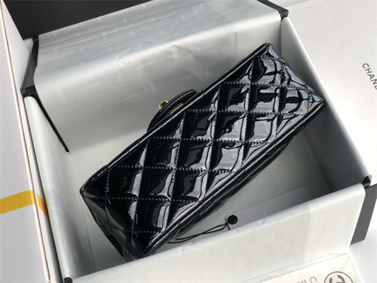 Cha.nel Mini Classic Flap Bag Patent Calfskin Gold Tone Metal Red 01116