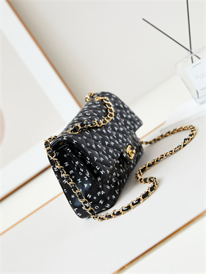 Chanel Medium Classic Handbag Black Calfskin With White Letters AS1112