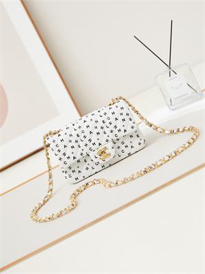 Chanel Mini Classic Handbag White Calfskin With Black Letters AS1116