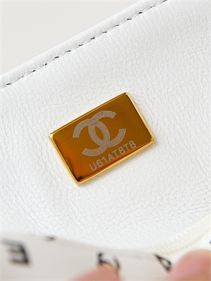 Chanel Mini Classic Handbag White Calfskin With Black Letters AS1116