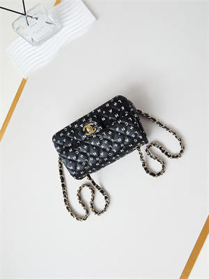 Chanel Mini Classic Handbag Black Calfskin With White Letters AS1116