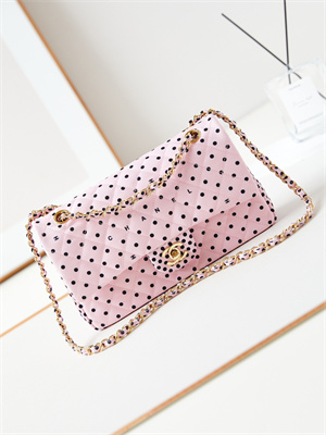 Chanel Medium Classic Handbag Pink Fabric with Black Dot AS4720