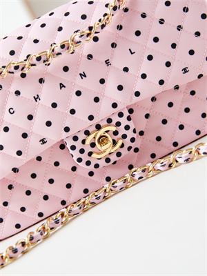 Chanel Medium Classic Handbag Pink Fabric with Black Dot AS4720