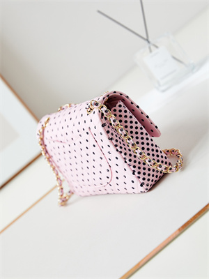 Chanel Medium Classic Handbag Pink Fabric with Black Dot AS4720