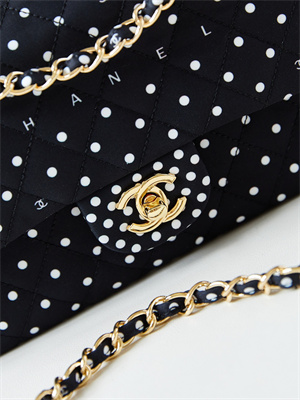 Chanel Medium Classic Handbag Black Fabric with White Dot AS4720
