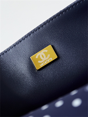 Chanel Medium Classic Handbag Dk Blue Fabric with White Dot AS4720